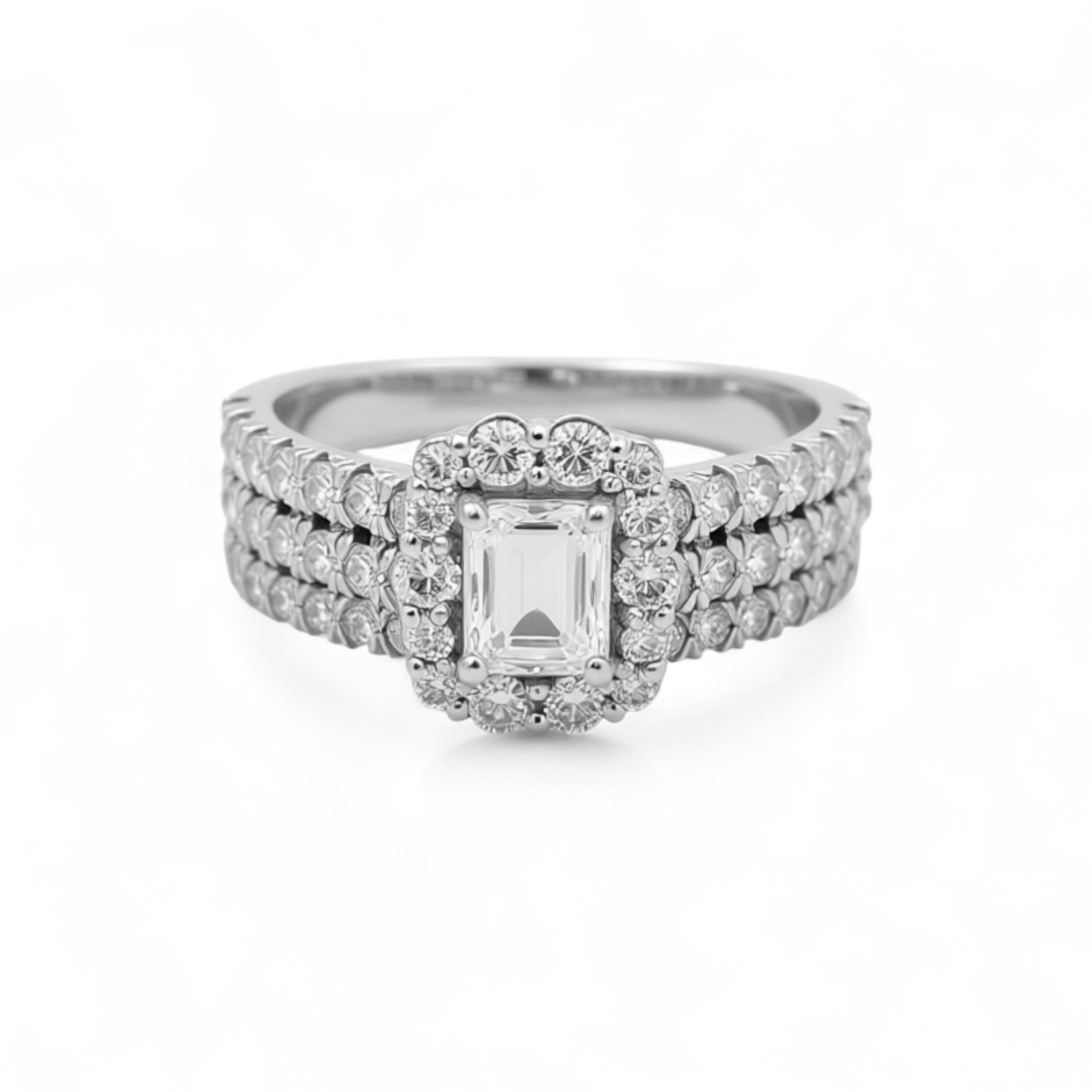 14K White Gold Modern Diamond Bridal Set Ring with 1.50Tw Baguette and Round Diamonds - Miral Jewelry