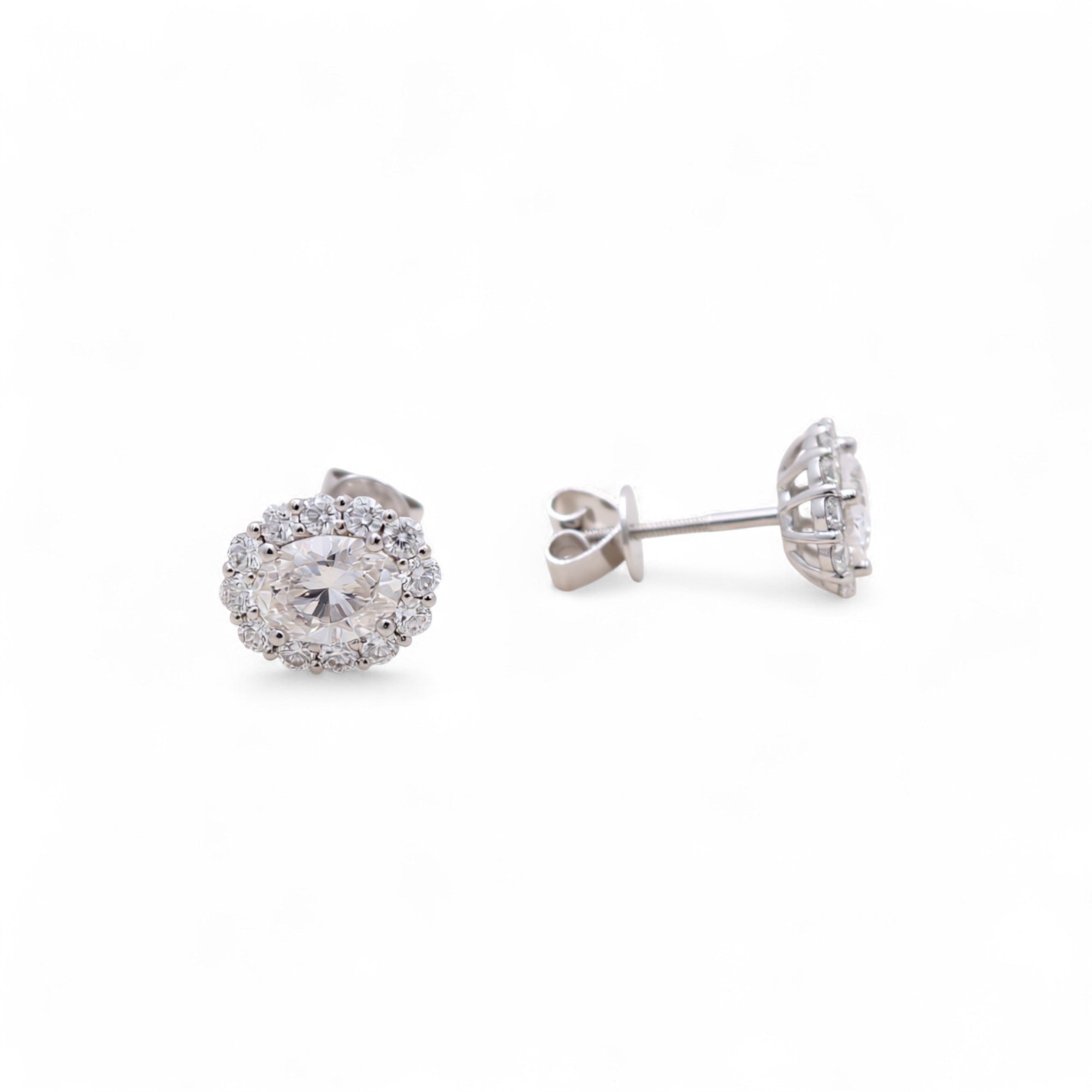 14K White Gold Oval Lab-Grown Diamond Halo Studs 2.22 ct tw – view 2
