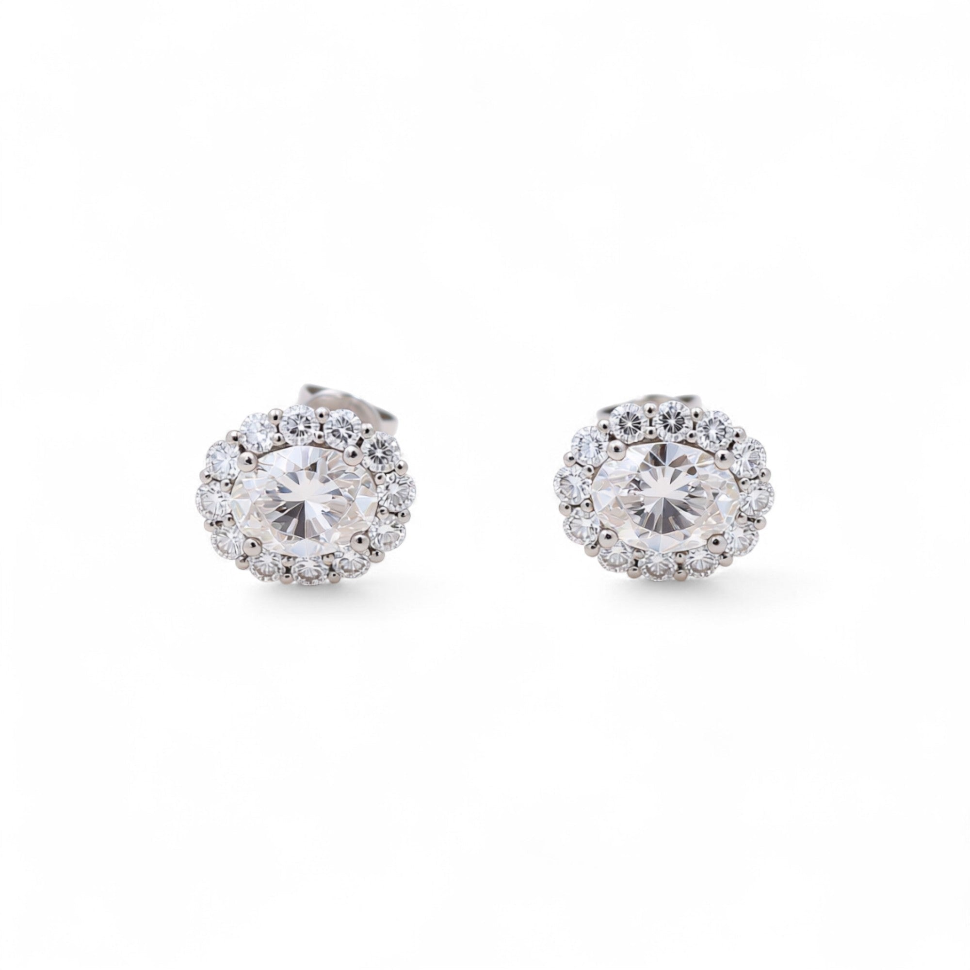 14K White Gold Oval Earrings with 2.22Tw Oval and Round Lab Grown Diamond - Miral Jewelry