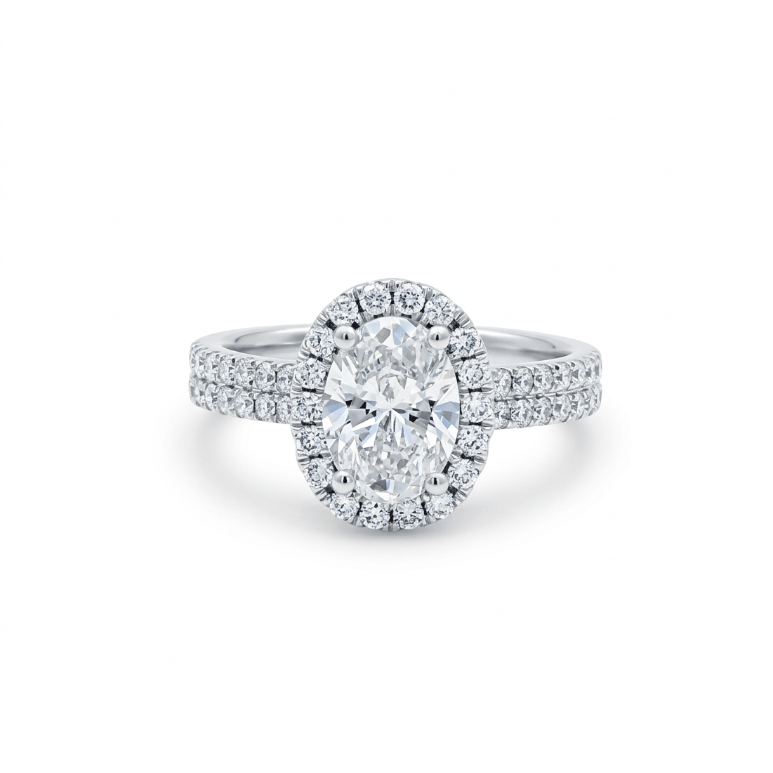 14K White Gold Oval Lab-Grown Diamond Halo Engagement Ring 1.50 ct