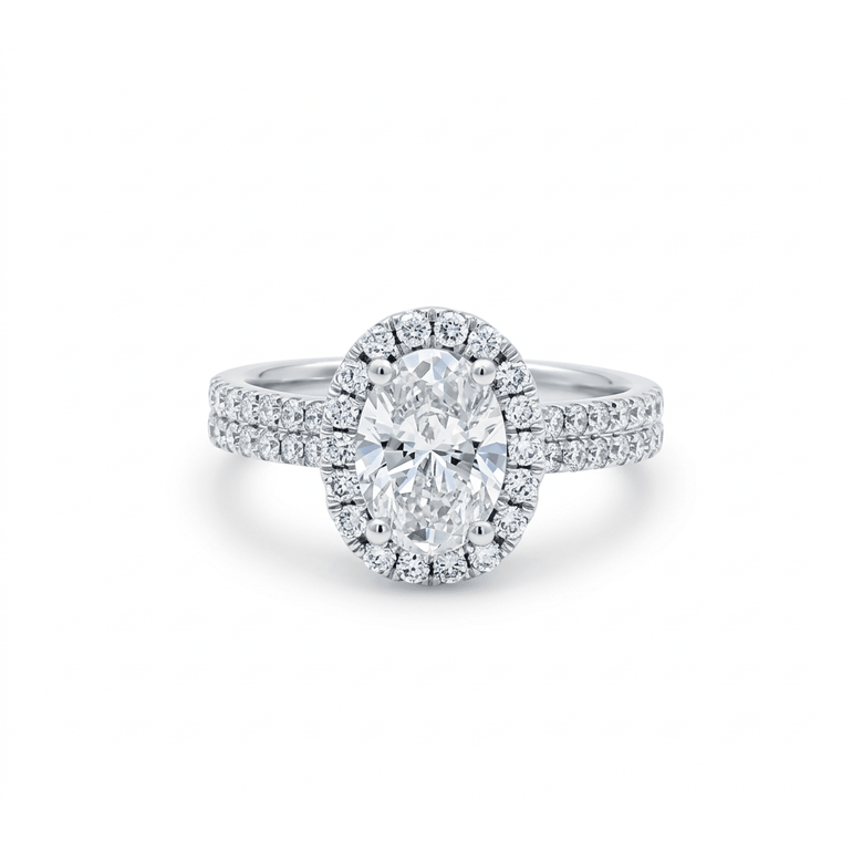 14K White Gold Oval Lab-Grown Diamond Halo Engagement Ring 1.50 ct