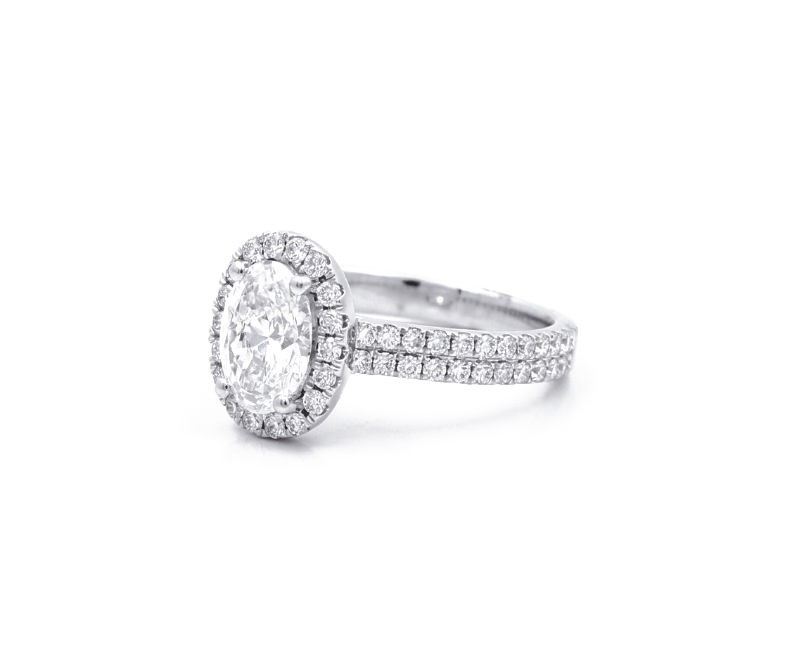 14K White Gold Oval Rings with 1.50Tw Oval Lab Diamonds and 0.78Tw Round Lab Diamonds - Miral Jewelry