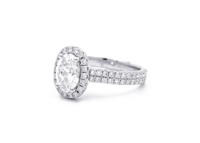 14K White Gold Oval Rings with 1.50Tw Oval Lab Diamonds and 0.78Tw Round Lab Diamonds - Miral Jewelry