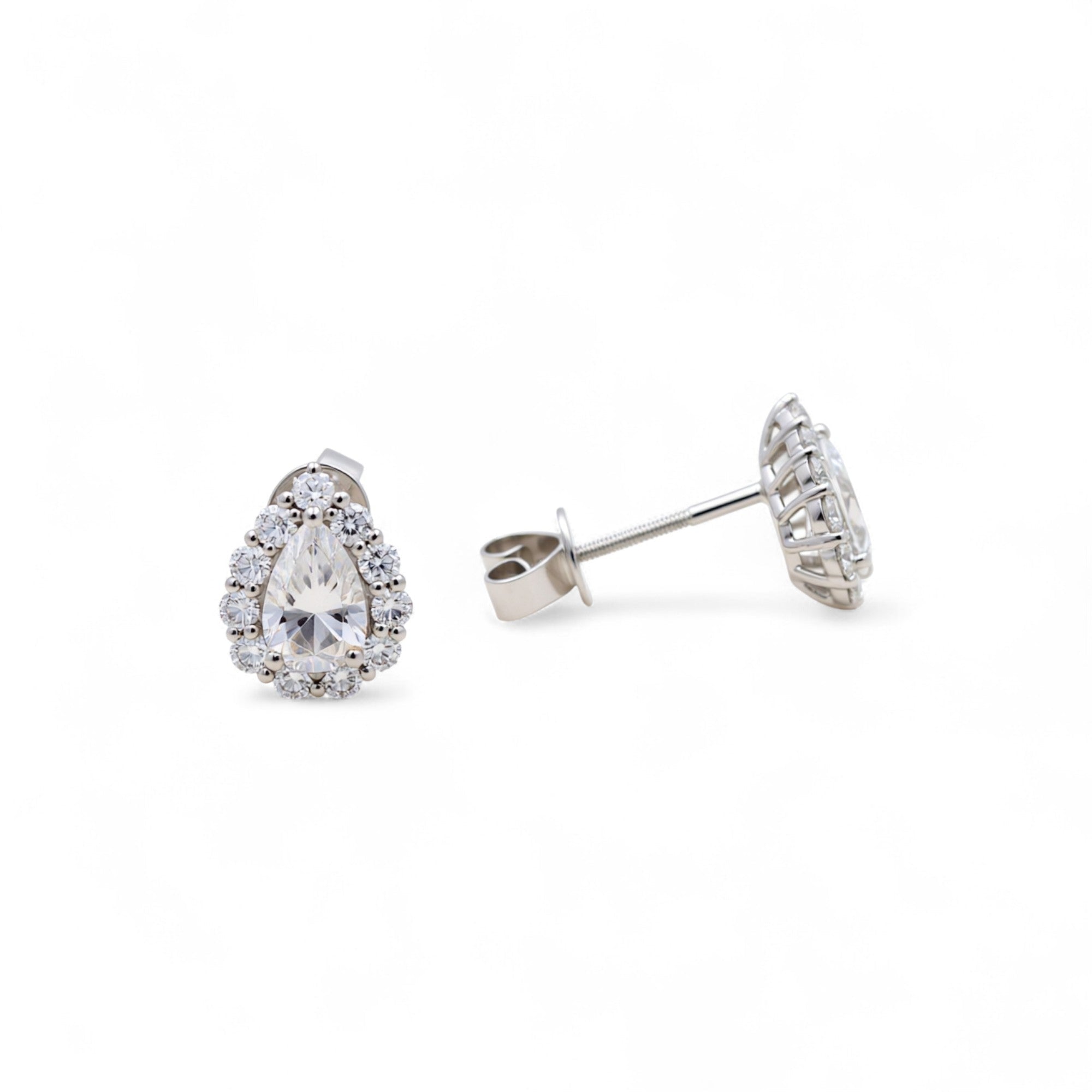 14K White Gold Pear Earrings with 1.72Tw Pear and Round Lab Grown Diamond - Miral Jewelry
