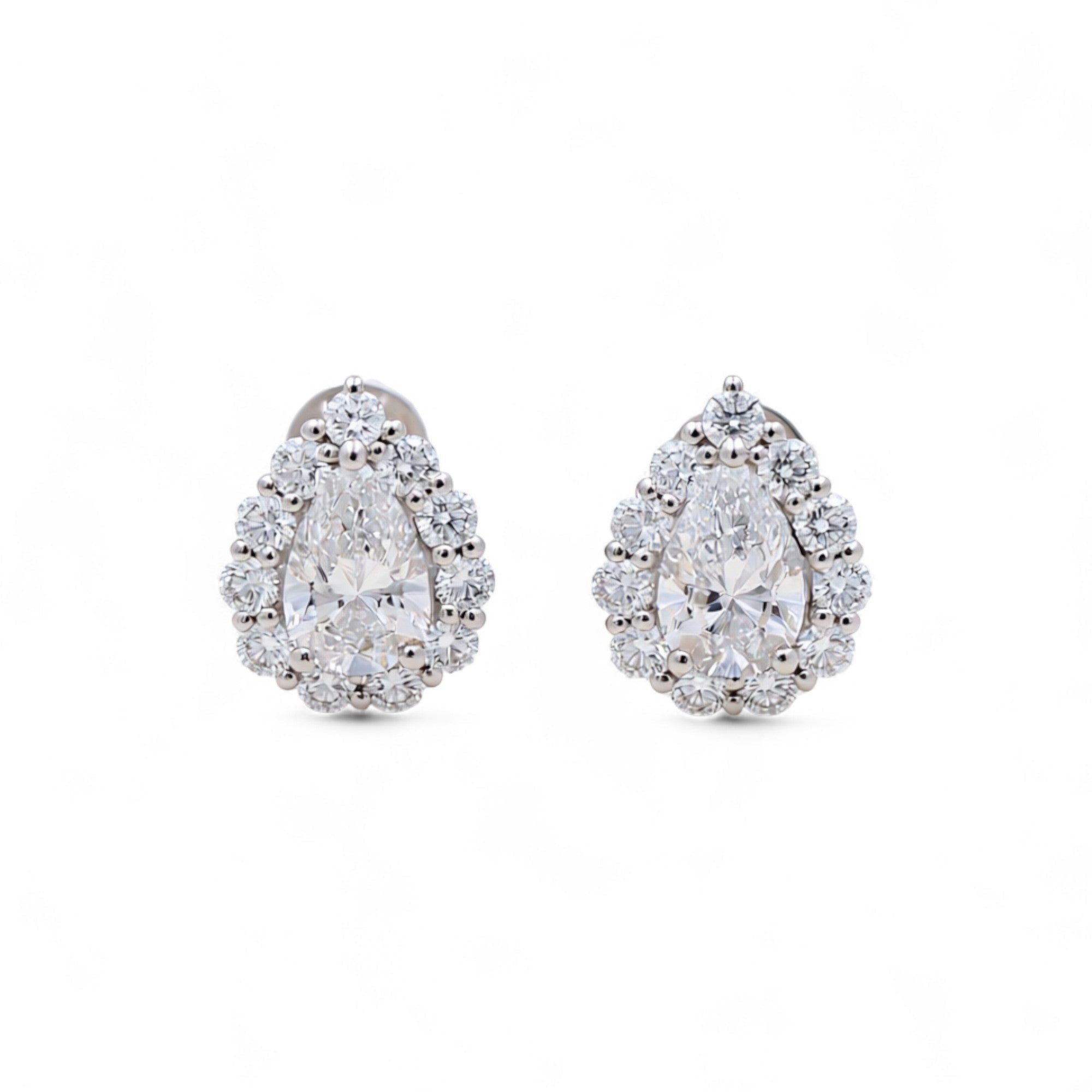 14K White Gold Pear Earrings with 1.72Tw Pear and Round Lab Grown Diamond - Miral Jewelry