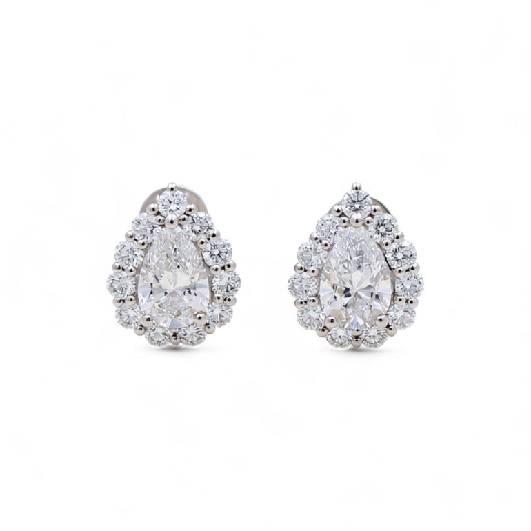 14K White Gold Pear Earrings with 1.72Tw Pear and Round Lab Grown Diamond - Miral Jewelry