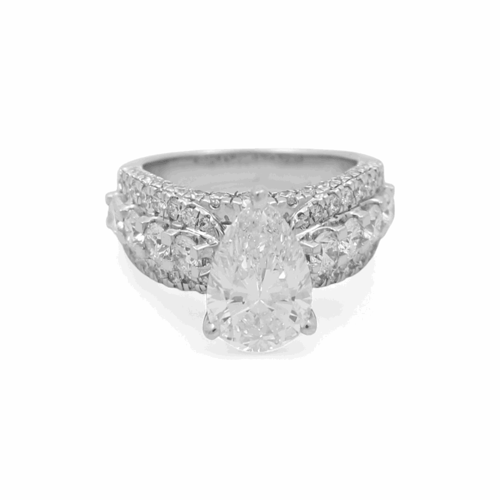 14K White Gold Pear Rings with 3.00Tw Pear Lab Diamonds and 2.25Tw Round Lab Grown Diamonds - Miral Jewelry