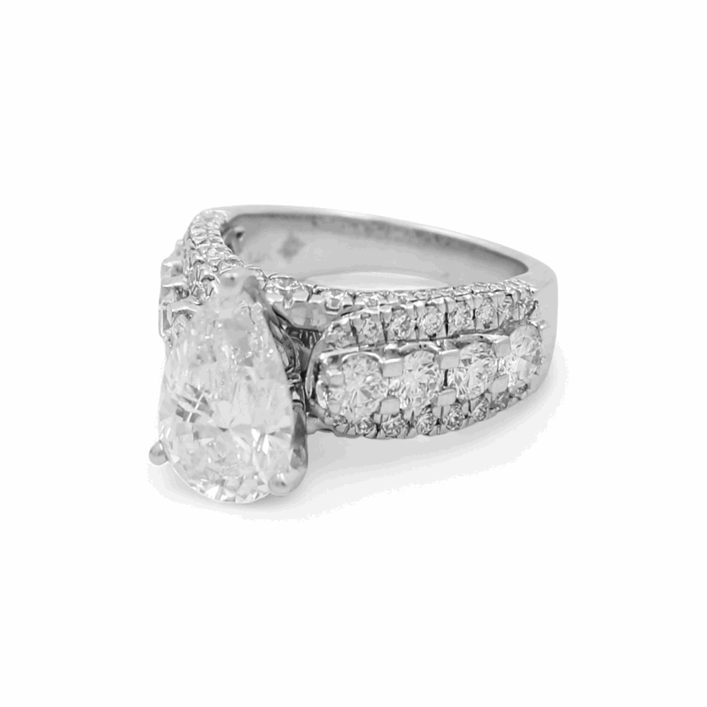 14K White Gold Pear Rings with 3.00Tw Pear Lab Diamonds and 2.25Tw Round Lab Grown Diamonds - Miral Jewelry