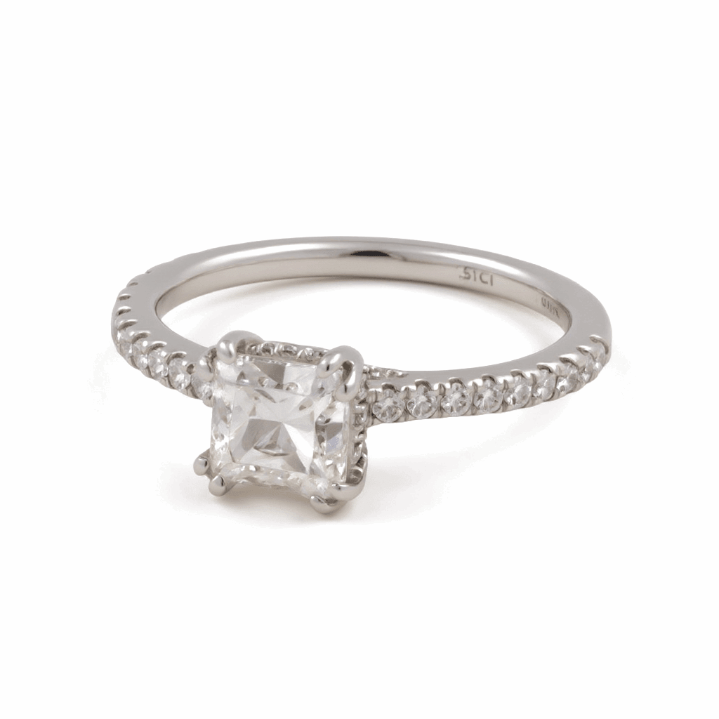 14K White Gold Princess Diamond Engagement Ring with 1.51Tw Princess Diamonds and0.36Tw Round Diamonds - Miral Jewelry