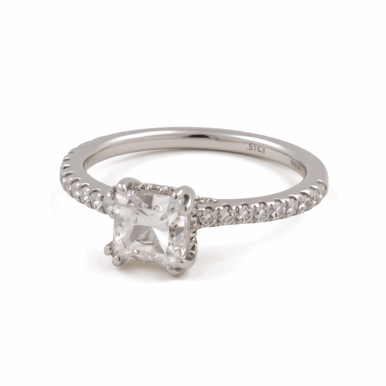 14K White Gold Princess Diamond Engagement Ring with 1.51Tw Princess Diamonds and0.36Tw Round Diamonds - Miral Jewelry