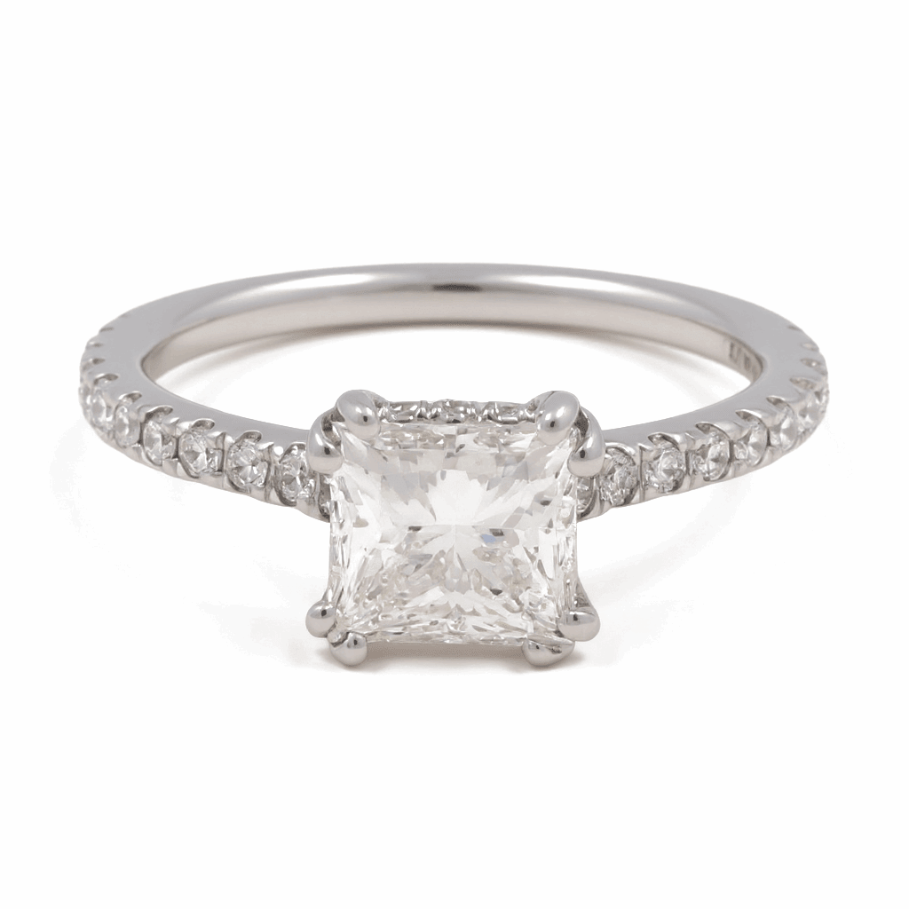 14K White Gold Princess Diamond Engagement Ring with 1.51Tw Princess Diamonds and0.36Tw Round Diamonds - Miral Jewelry