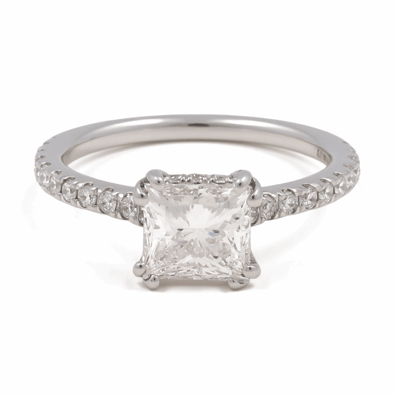 14K White Gold Princess Diamond Engagement Ring with 1.51Tw Princess Diamonds and0.36Tw Round Diamonds - Miral Jewelry