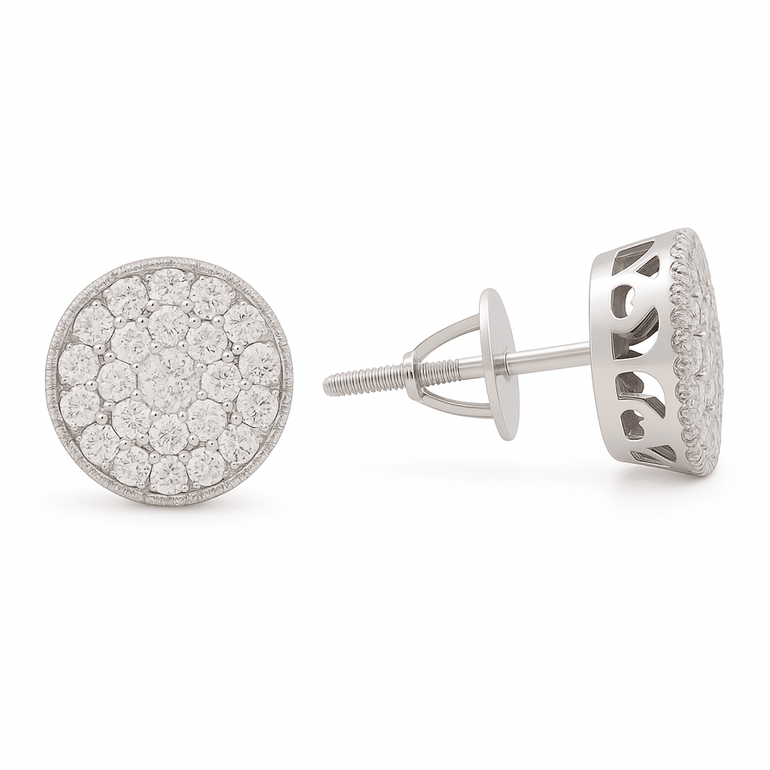14K White Gold Roud Stud Diamond Earrings with 0.60Tw Round Diamonds - Miral Jewelry