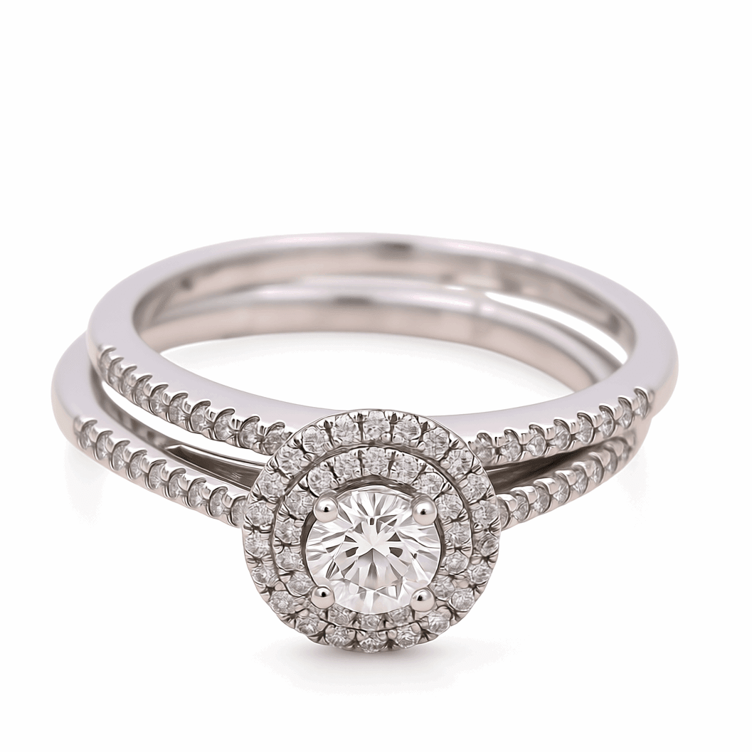 14K White Gold Round Diamond Bridal Set Ring with 0.50Tw Round Diamonds and 0.25Tw Round Diamonds - Miral Jewelry