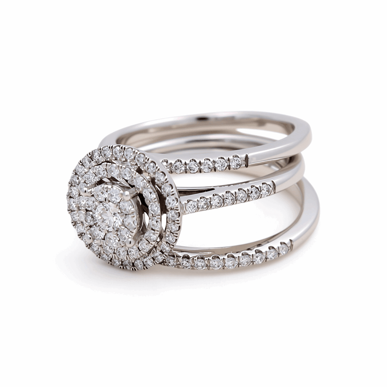 14K White Gold Round Diamond Bridal Set Ring with 0.75Tw Round Diamonds - Miral Jewelry