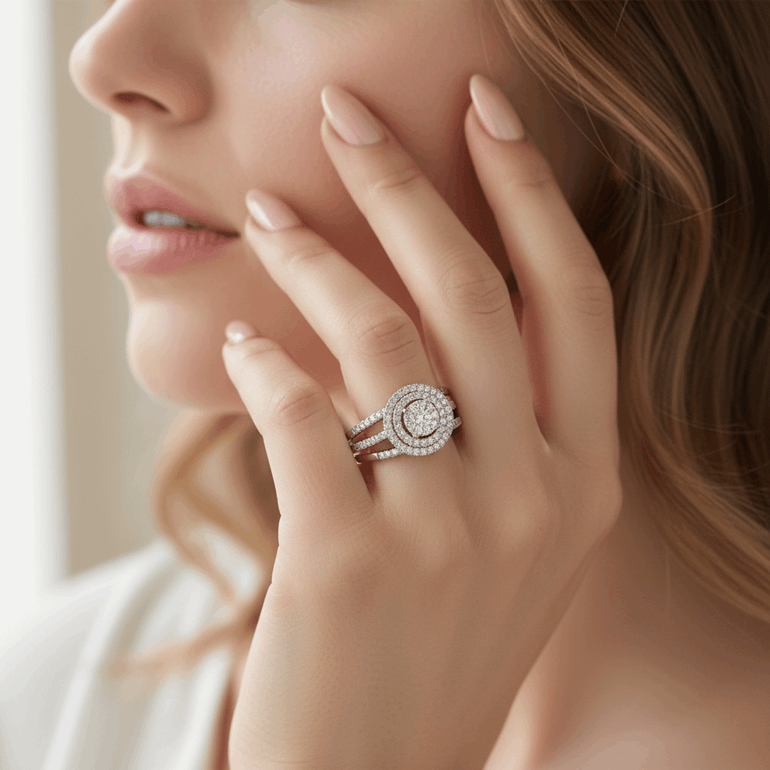 14K White Gold Round Diamond Bridal Set Ring with 0.75Tw Round Diamonds - Miral Jewelry