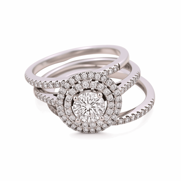 14K White Gold Round Diamond Bridal Set Ring with 0.75Tw Round Diamonds - Miral Jewelry