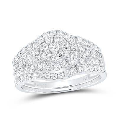 14K White Gold Round Diamond Bridal Set Ring with 1.00Tw Round Diamonds - Miral Jewelry