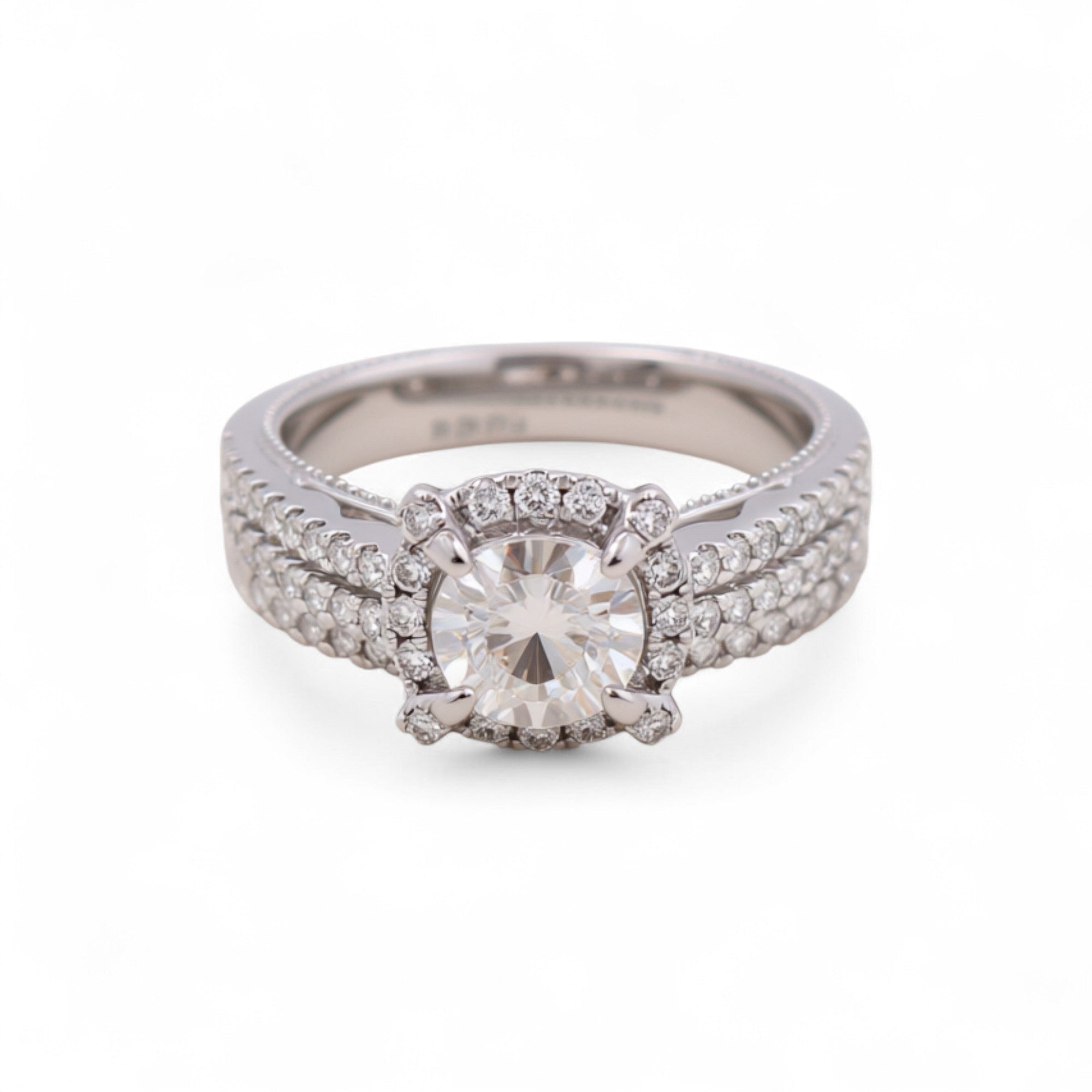 14K White Gold Round Halo Diamond Bridal Set 1.05 ct tw
