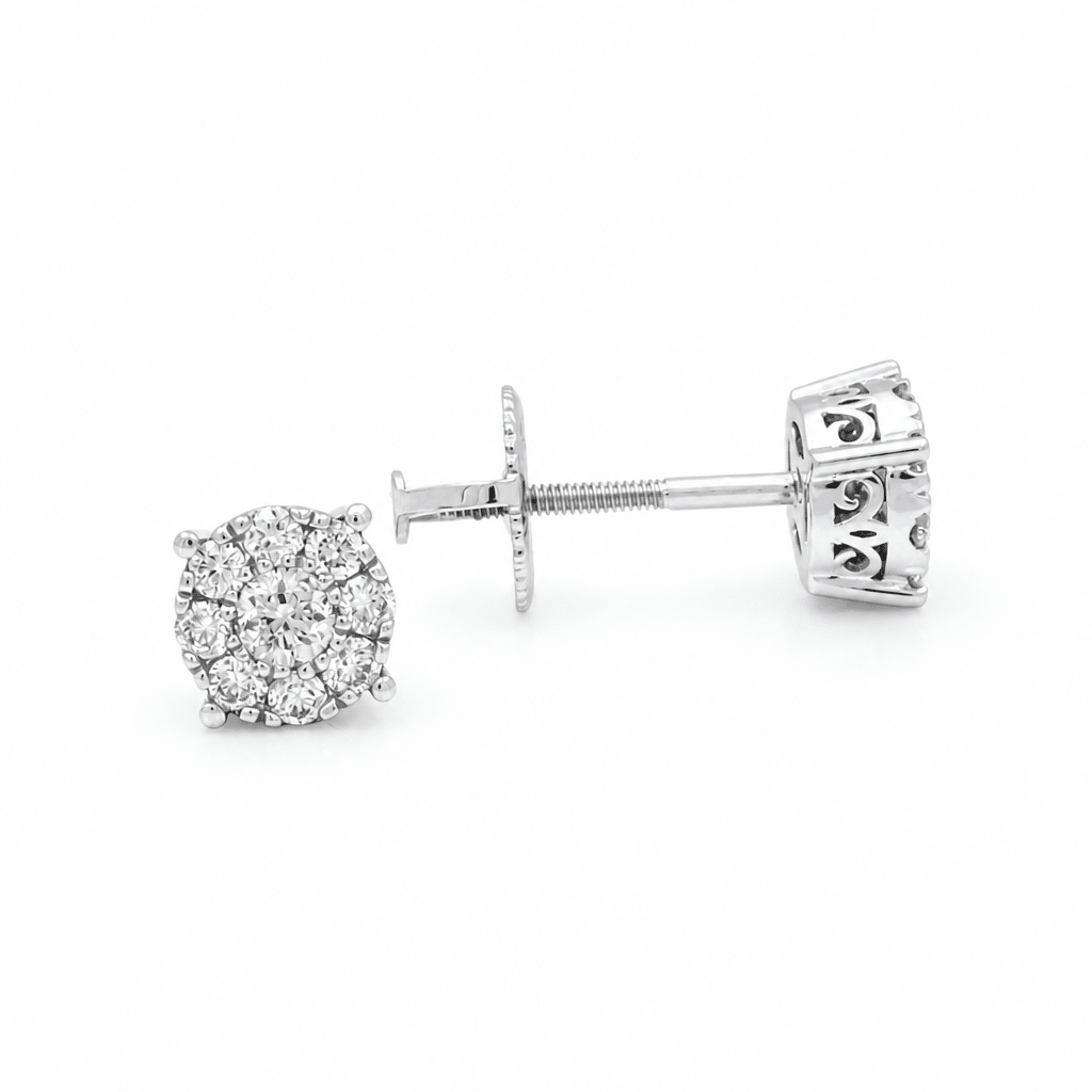 14K White Gold Round Diamond Earrings with 0.59Tw Round Diamonds - Miral Jewelry