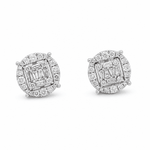 14K White Gold Round Diamond Earrings with 1.05Tw Round and Baguette Diamonds - Miral Jewelry