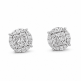 14K White Gold Round Diamond Earrings with 1.05Tw Round and Baguette Diamonds - Miral Jewelry