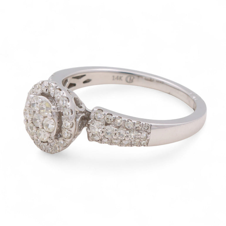 14K White Gold Round Diamond Engagement Ring with 0.75Tw Round Diamonds - Miral Jewelry