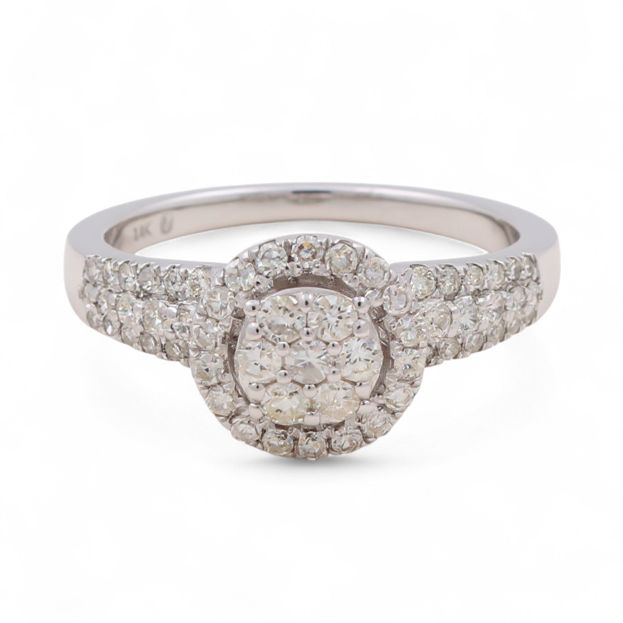 14K White Gold Halo Cluster Diamond Engagement Ring 0.75 ct tw