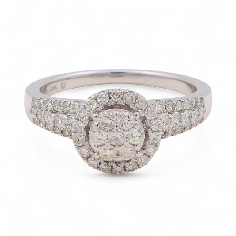 14K White Gold Round Diamond Engagement Ring with 0.75Tw Round Diamonds - Miral Jewelry
