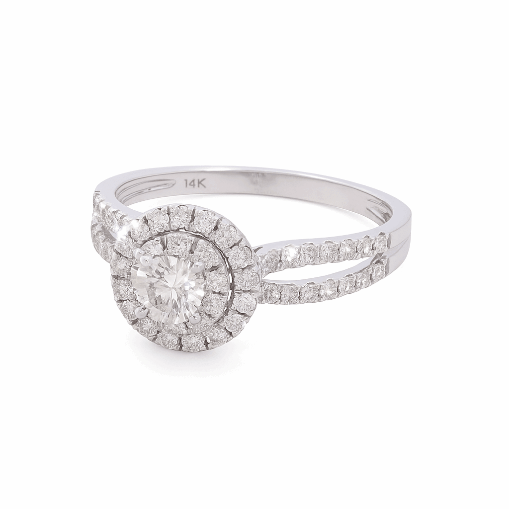 14K White Gold Round Diamond Engagement Ring with 0.94Tw Round Diamonds - Miral Jewelry