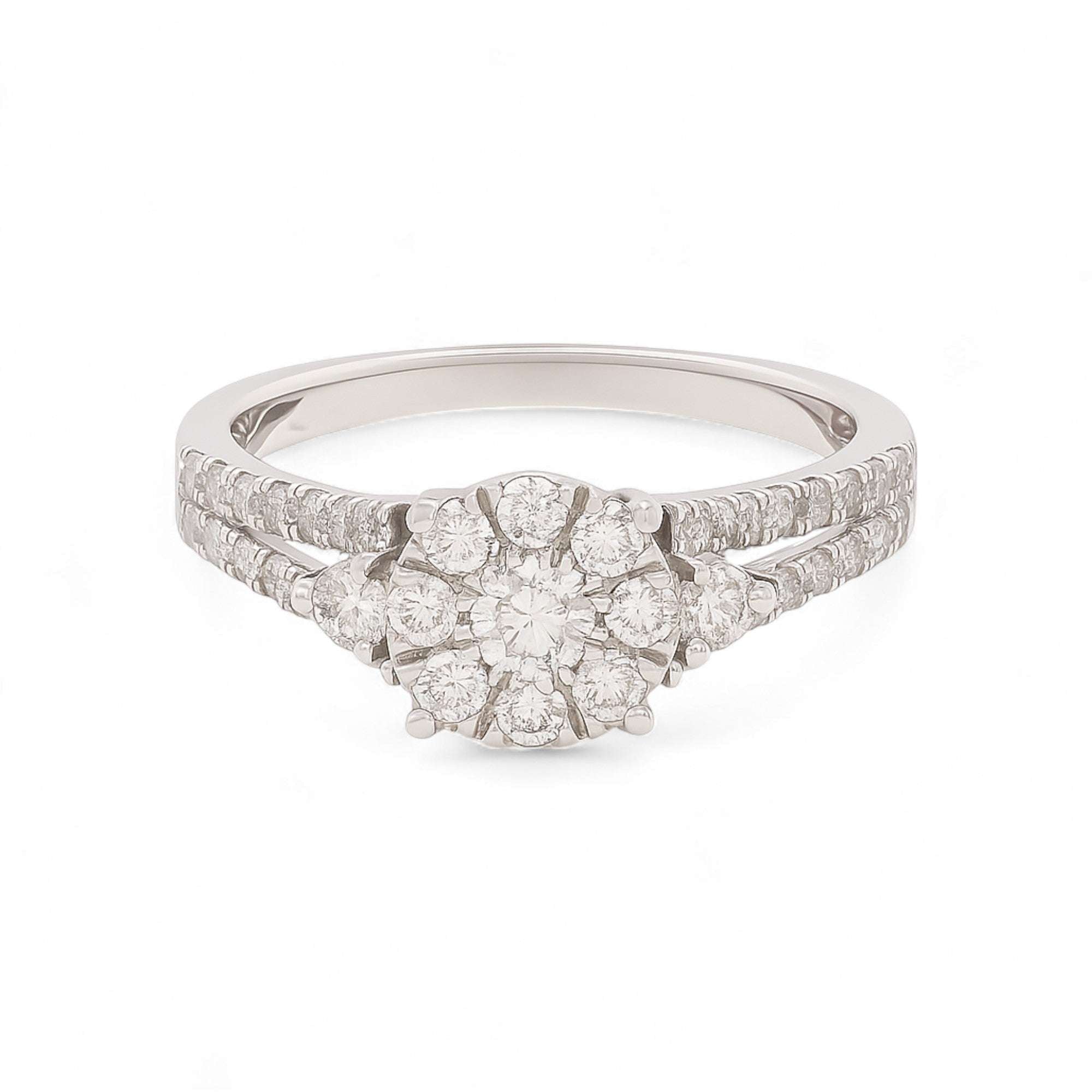 14K White Gold Round Cluster Diamond Engagement Ring 1.40 ct tw