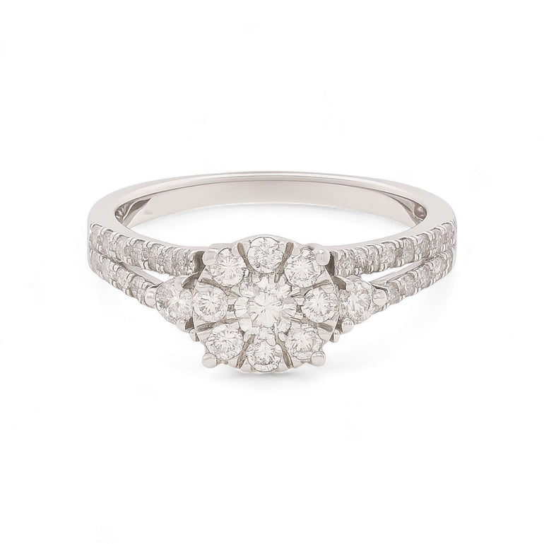 14K White Gold Round Diamond Engagement Ring with 1.40Tw Round Diamonds - Miral Jewelry