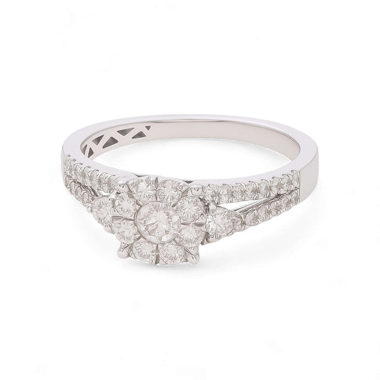 14K White Gold Round Diamond Engagement Ring with 1.40Tw Round Diamonds - Miral Jewelry