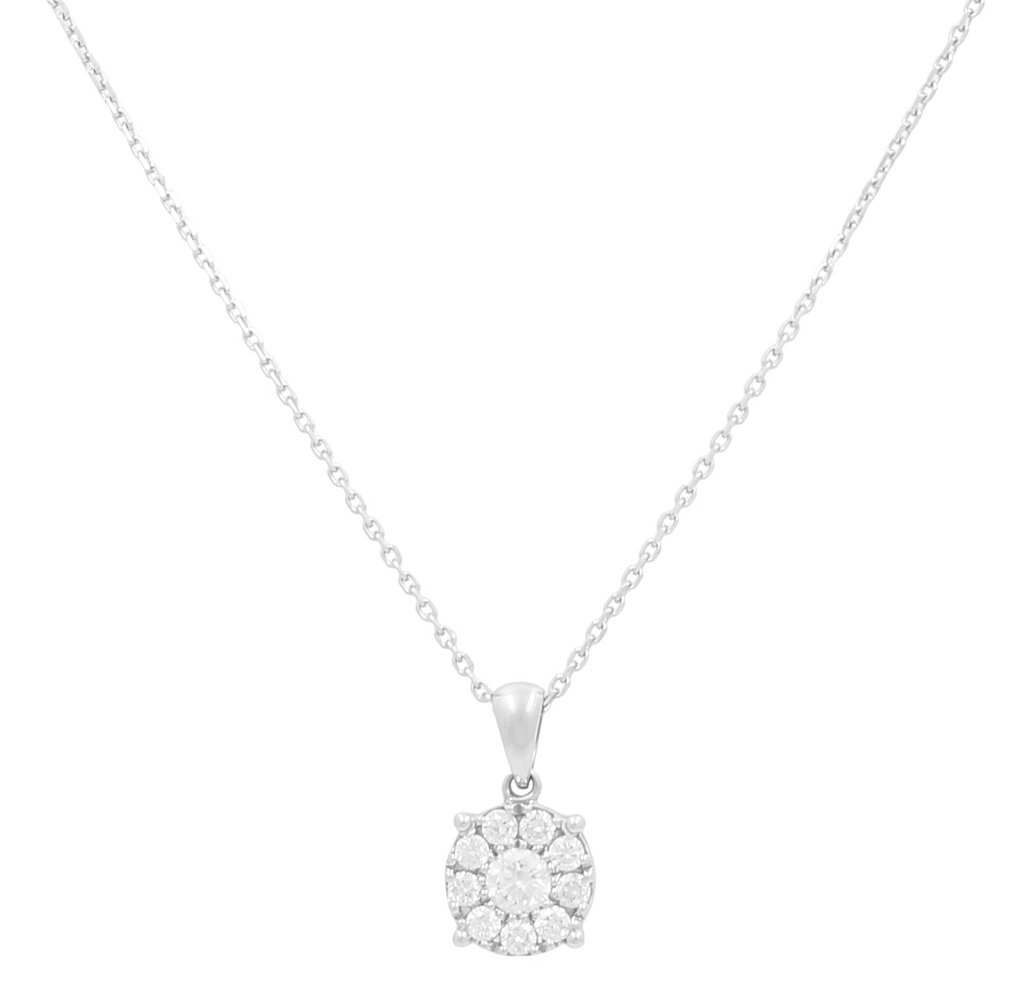 14k White Gold Round Diamond Necklace 18" with 0.52Tw Round Diamonds - Miral Jewelry