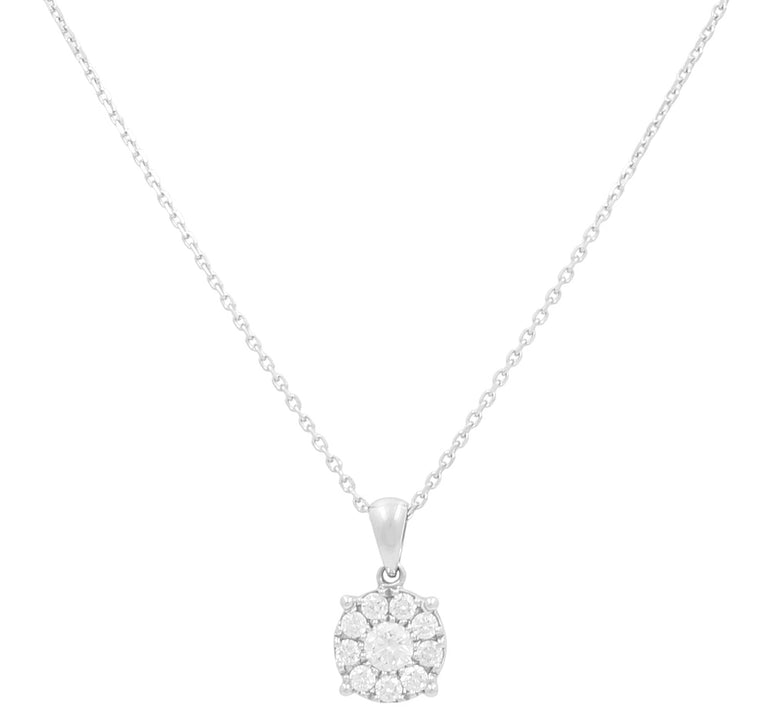 14k White Gold Round Diamond Necklace 18" with 0.52Tw Round Diamonds - Miral Jewelry