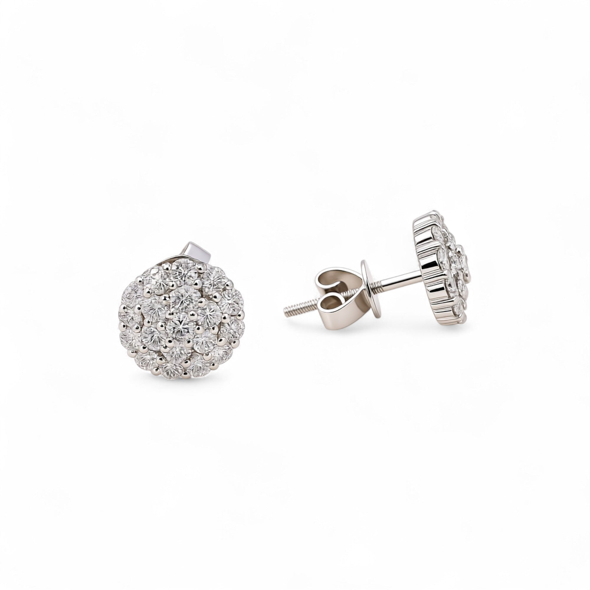 14K White Gold Round Lab-Grown Diamond Cluster Studs 1.10 ct tw – view 2
