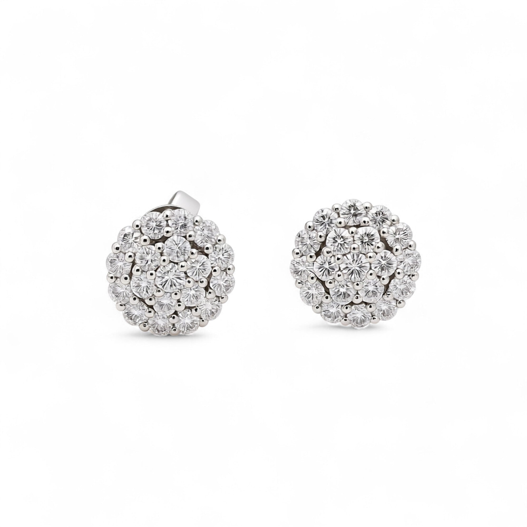 14K White Gold Round Lab-Grown Diamond Cluster Studs 1.10 ct tw