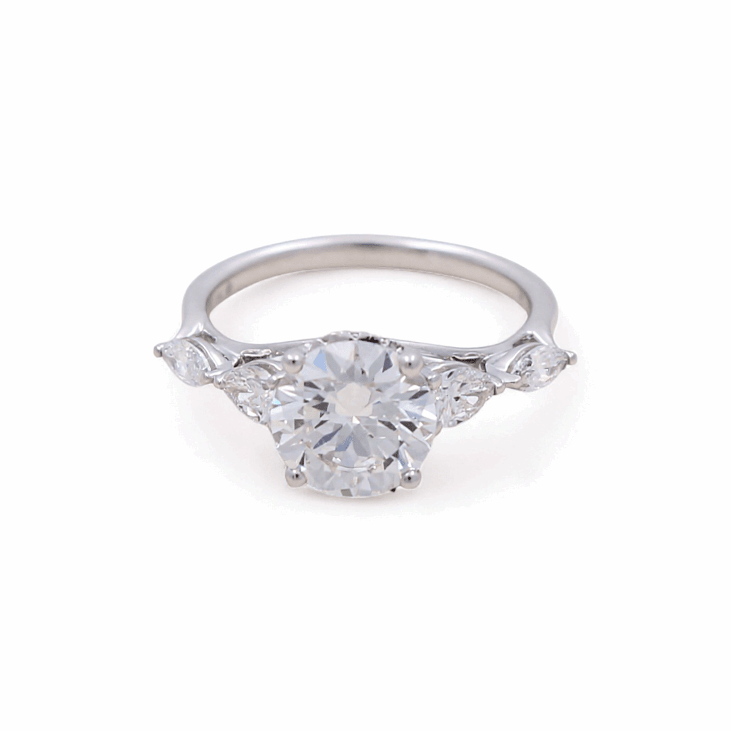 14K White Gold Round Rings with 2.00Tw Round Lab Diamonds and 0.50Tw Pear Lab Grown Diamonds - Miral Jewelry