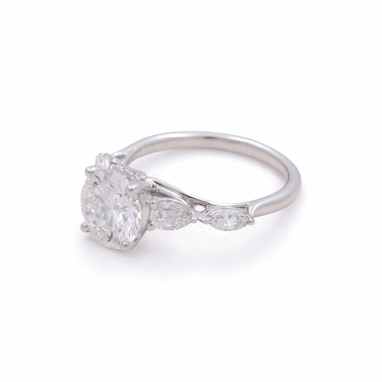 14K White Gold Round Rings with 2.00Tw Round Lab Diamonds and 0.50Tw Pear Lab Grown Diamonds - Miral Jewelry