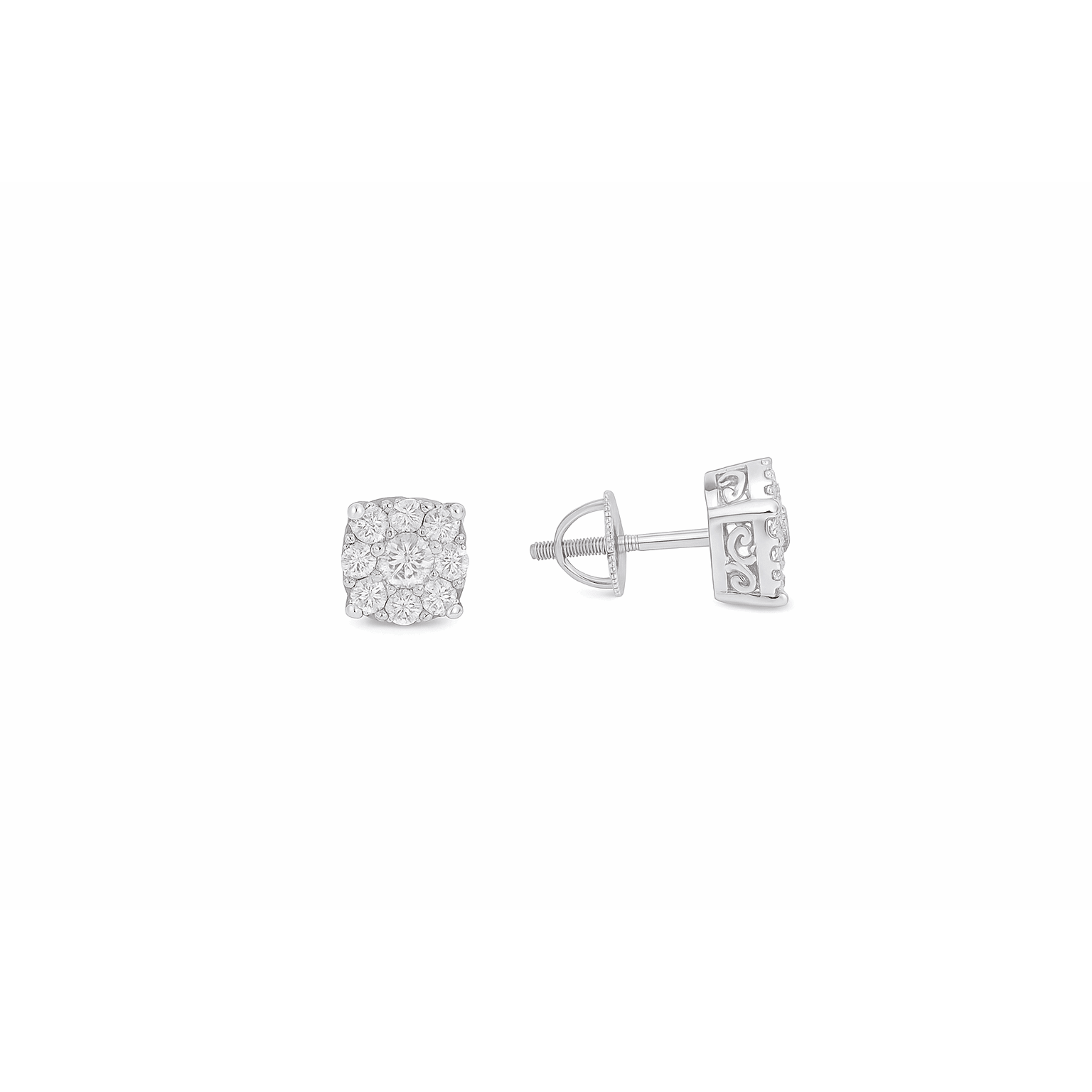 14K White Gold Round Stud Diamond Earrings with 0.59Tw Round Diamonds - Miral Jewelry