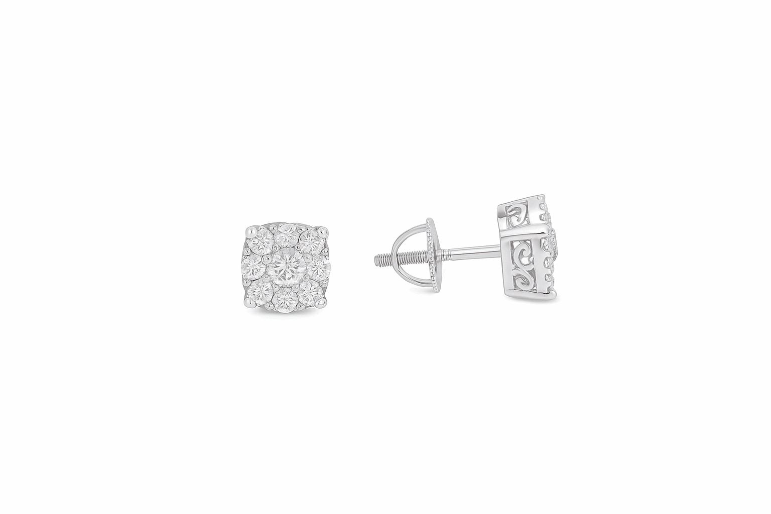 14K White Gold Round Stud Diamond Earrings with 0.59Tw Round Diamonds - Miral Jewelry