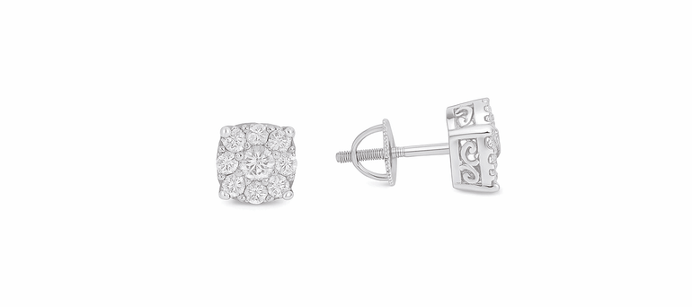 14K White Gold Round Stud Diamond Earrings with 0.59Tw Round Diamonds - Miral Jewelry