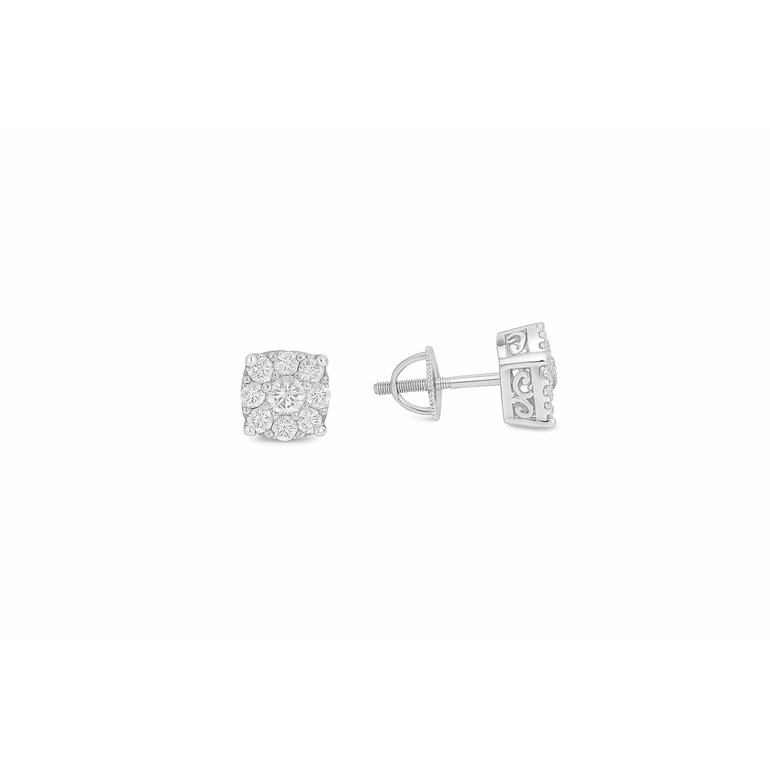 14K White Gold Round Stud Diamond Earrings with 0.59Tw Round Diamonds - Miral Jewelry