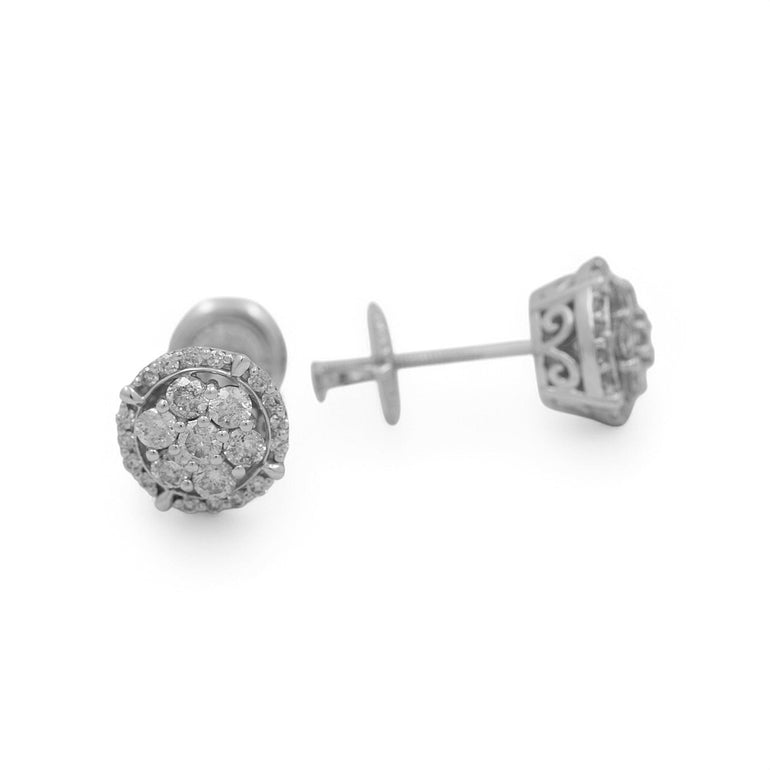 14K White Gold Round Stud Earrings with 0.85Tw Round Diamonds - Miral Jewelry