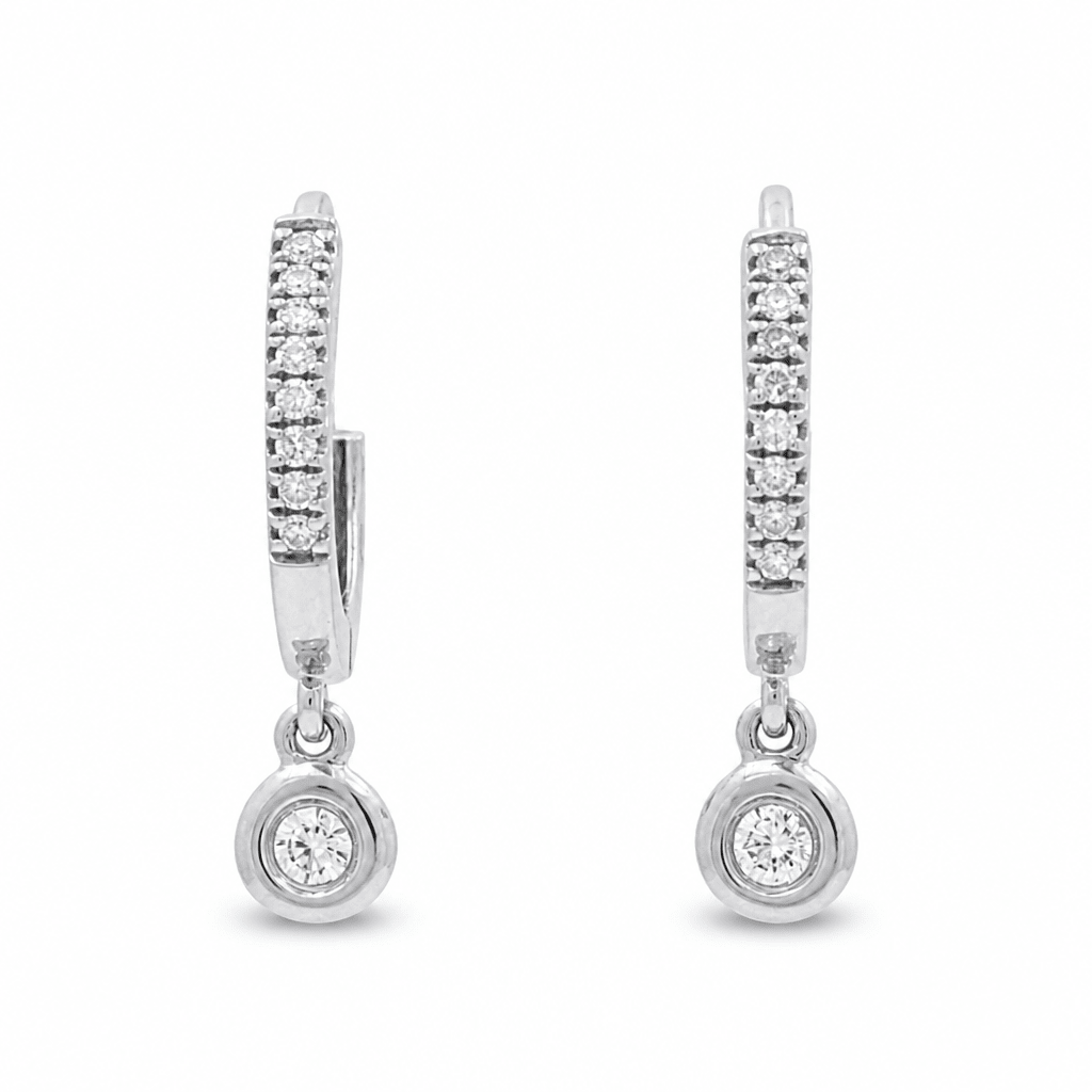 14K White Gold Small Hoop Diamond Earrings with 0.14Tw Round Diamonds - Miral Jewelry