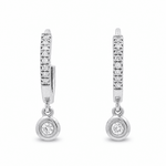 14K White Gold Small Hoop Diamond Earrings with 0.14Tw Round Diamonds - Miral Jewelry