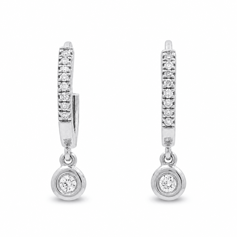 14K White Gold Small Hoop Diamond Earrings with 0.14Tw Round Diamonds - Miral Jewelry