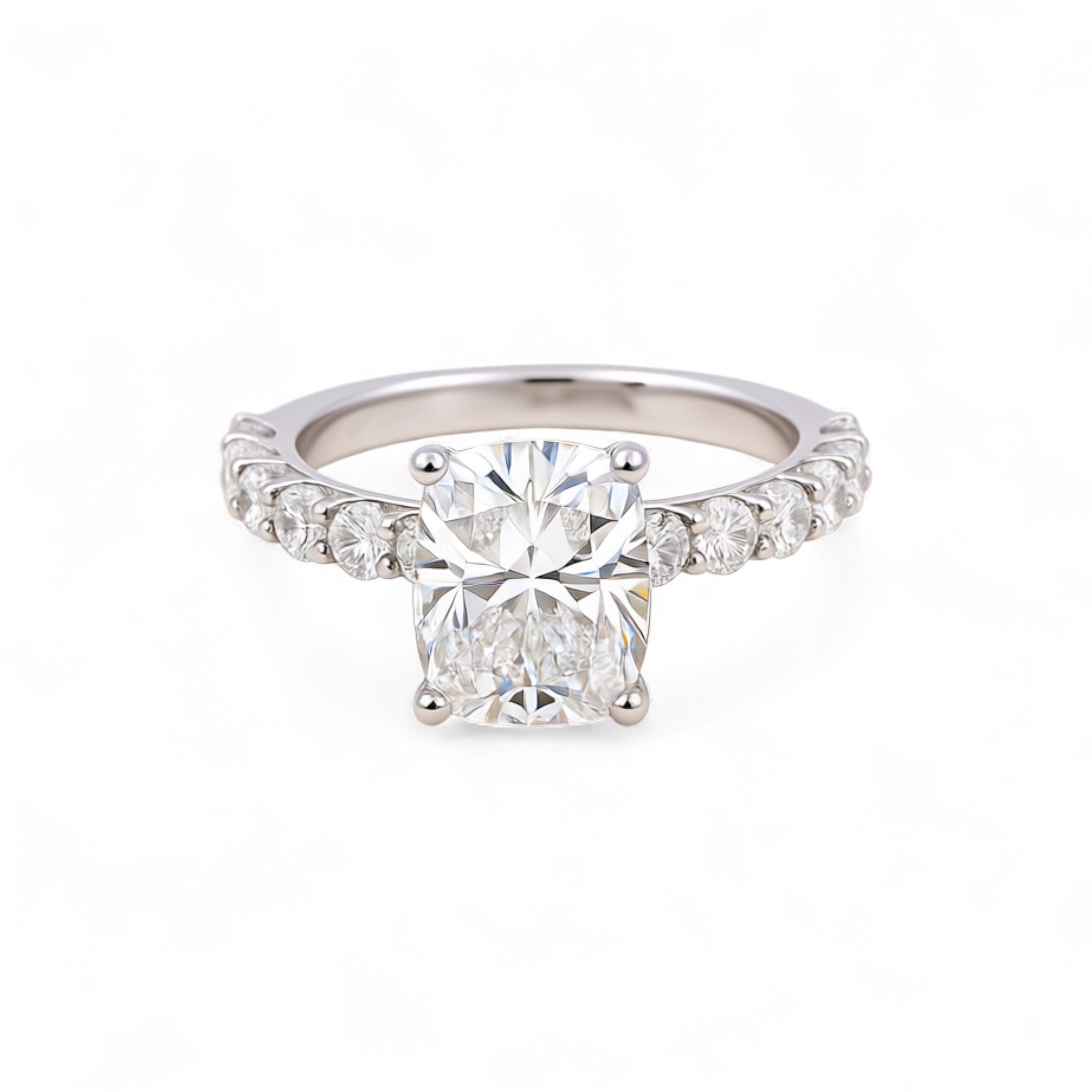 14K White Gold Solitaire Rings with 2.44Tw Emerald Lab Diamonds and Round Lab Diamonds - Miral Jewelry