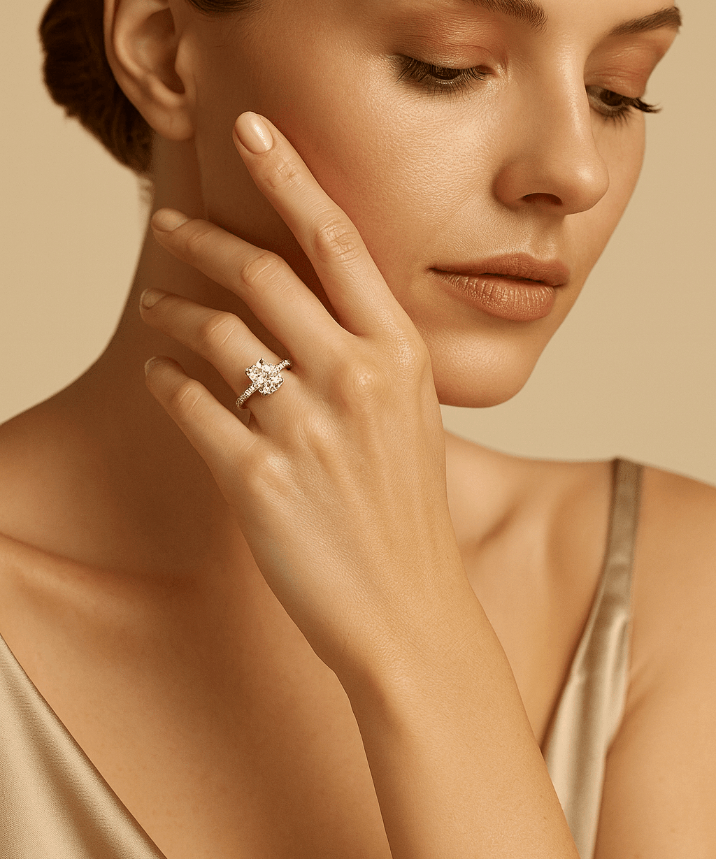14K White Gold Solitaire Rings with 2.44Tw Emerald Lab Diamonds and Round Lab Diamonds - Miral Jewelry