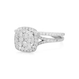 14K White Gold Square Bridal Woman Ring with Round Diamonds - Miral Jewelry